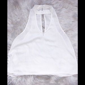 Sheer White Keyhole Halter Boutique Top